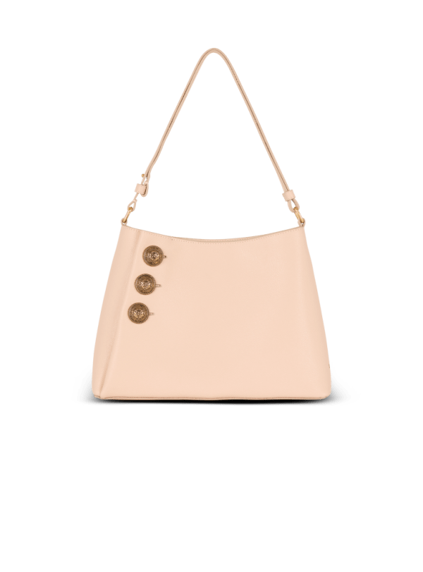 balmain paris Sac à main Emblème Shoulder en cuir de veau grainé beige - Femme
