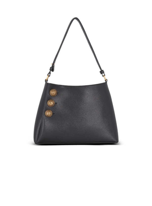 balmain paris Sac à main Emblème Shoulder en cuir de veau grainé noir - Femme