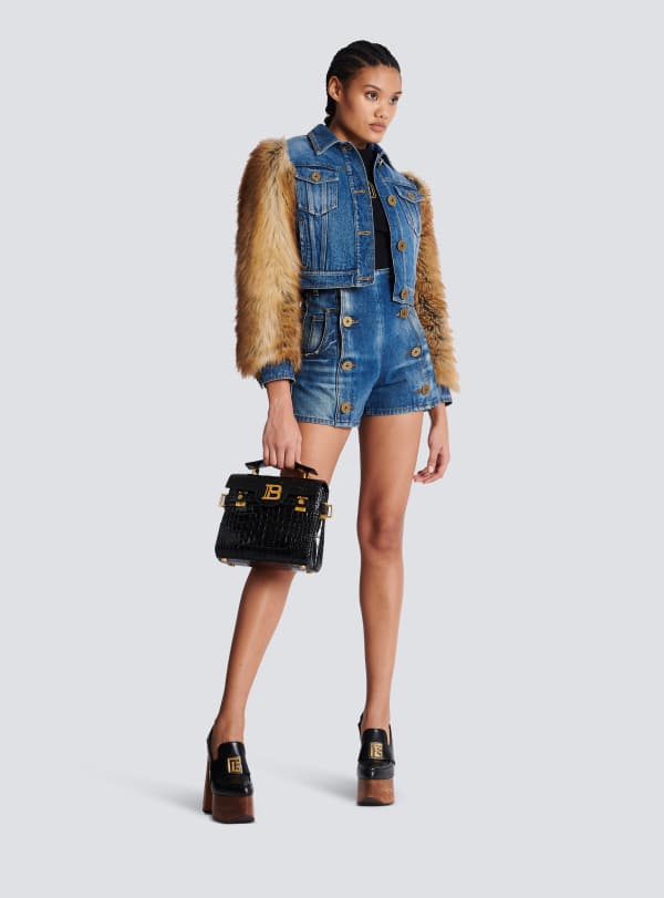 Balmain Paris Sac B-Buzz 23 En Cuir Effet Crocodile Noir - Femme