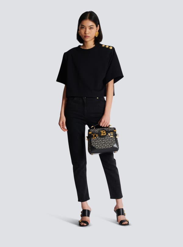 Balmain Paris Sac B-Buzz 23 En Jacquard Et Empiècement En Cuir Noir - Femme