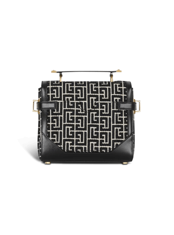 Balmain Paris Sac B-Buzz 23 En Jacquard Et Empiècement En Cuir Noir - Femme