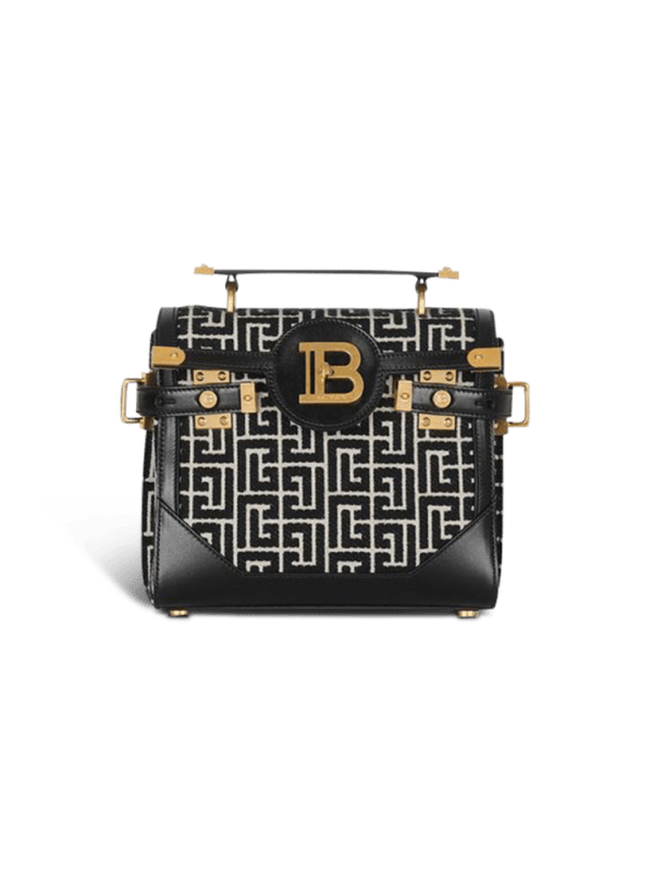 balmain paris Sac B-Buzz 23 en jacquard et empiècement en cuir noir - Femme