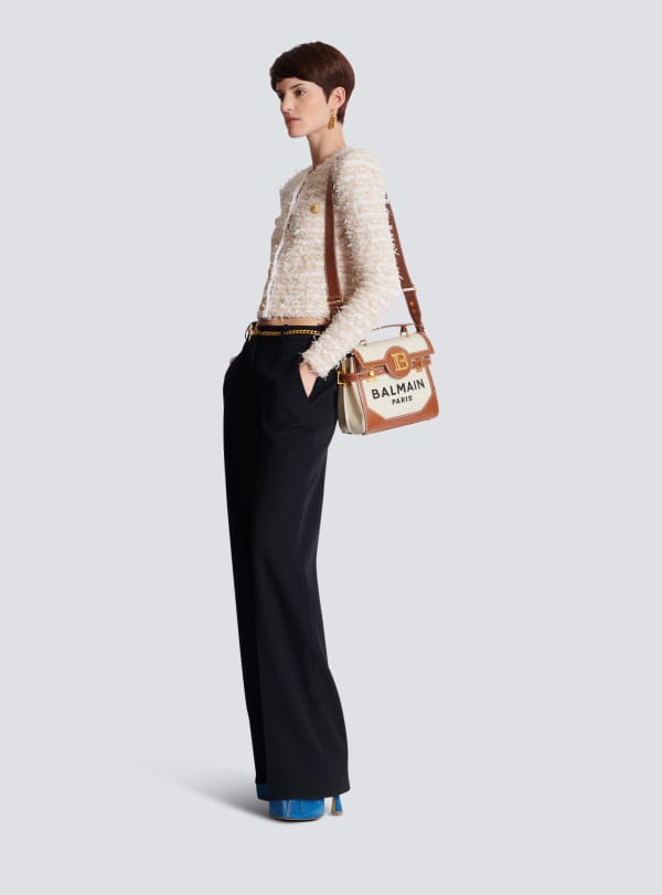 Balmain Paris Sac B-Buzz 23 En Toile Avec Empiècements En Cuir Beige - Femme