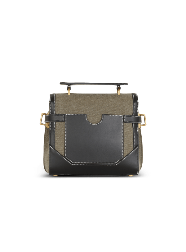 Balmain Paris Sac B-Buzz 23 En Toile Avec Empiècements En Cuir Kaki - Femme