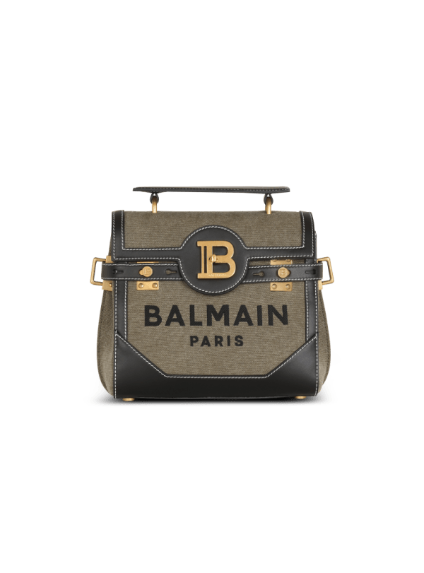 balmain paris Sac B-Buzz 23 en toile avec empiècements en cuir kaki - Femme
