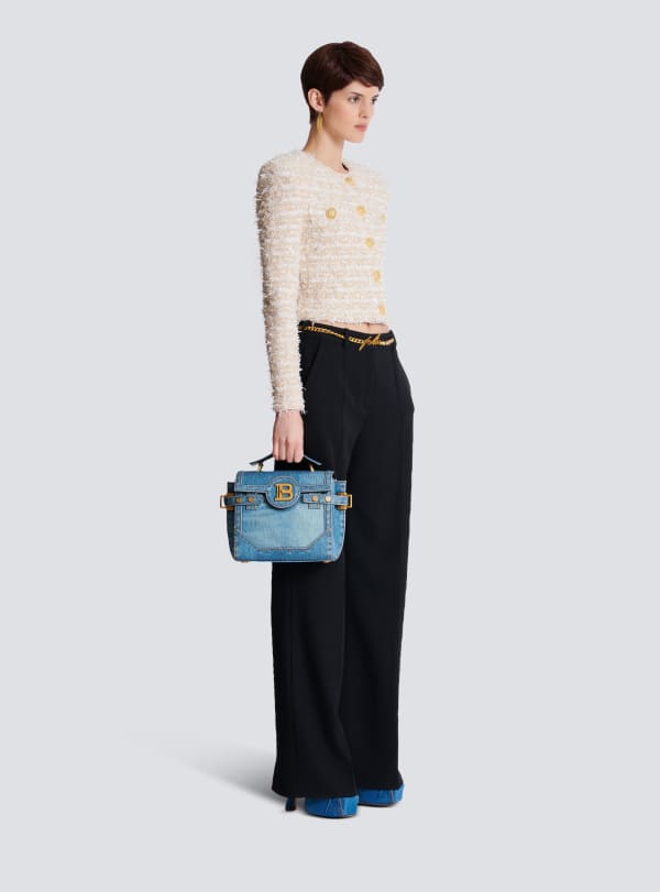 Balmain Paris Sac B-Buzz 23 En Toile Imprimée Denim Bleu - Femme