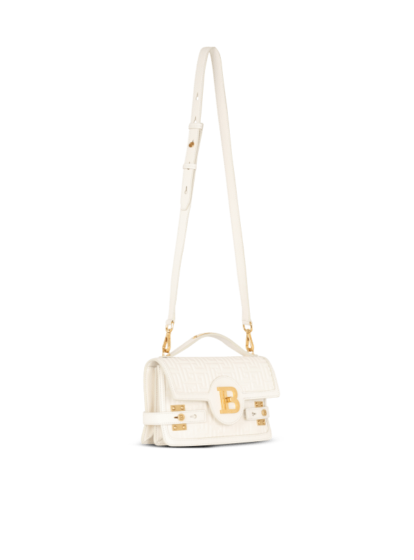 Balmain Paris Sac B-Buzz 24 En Cuir Grainé Monogramme Beige - Femme
