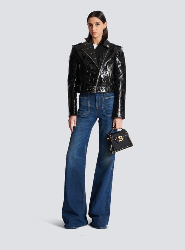 Balmain Paris Sac B-Buzz Dynasty En Cuir Effet Crocodile Noir - Femme