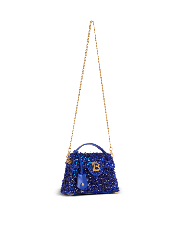 Balmain Paris Sac B-Buzz Dynasty En Cuir Et Satin Brodé Bleu - Femme