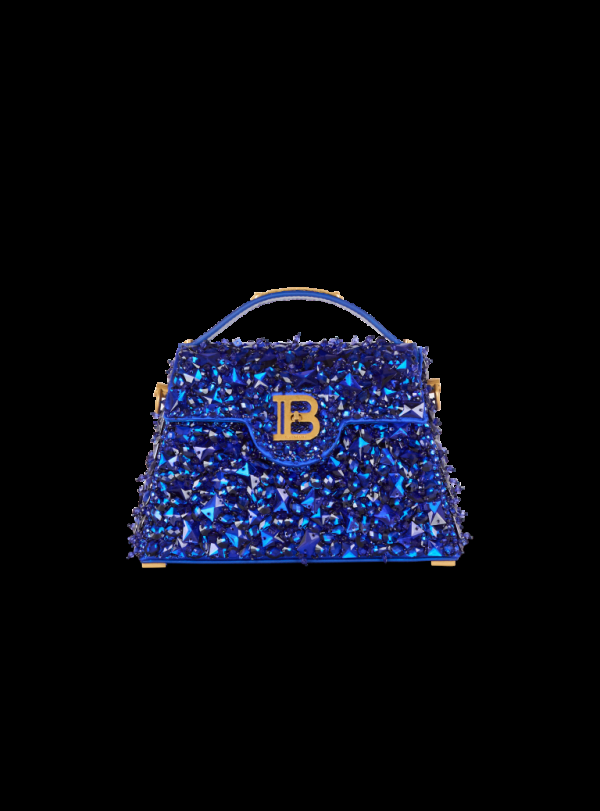 balmain paris Sac B-Buzz Dynasty en cuir et satin brodé bleu - Femme