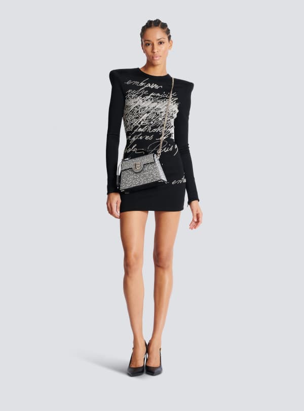 Balmain Paris Sac B-Buzz Dynasty En Cuir Suédé Et Strass Argent - Femme