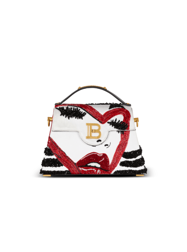 balmain paris Sac B-Buzz Dynasty Make up en satin brodé rouge - Femme