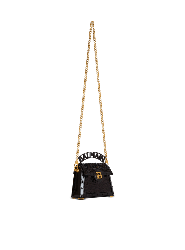 Balmain Paris Sac B-Buzz Dynasty Small En Cuir Verni Et Sequins Noir - Femme