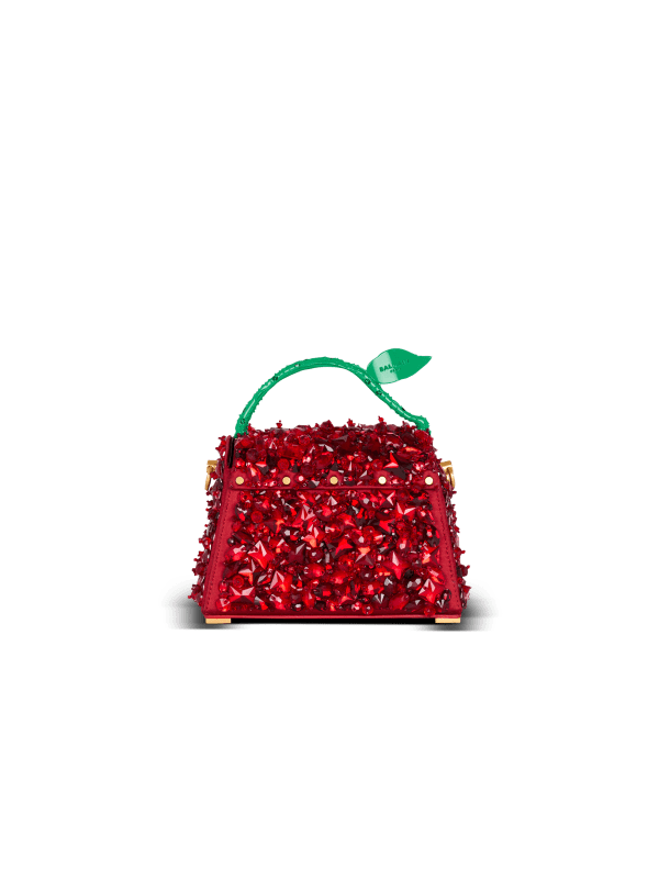 Balmain Paris Sac B-Buzz Dynasty Small En Satin Brodé Fraise Rouge - Femme