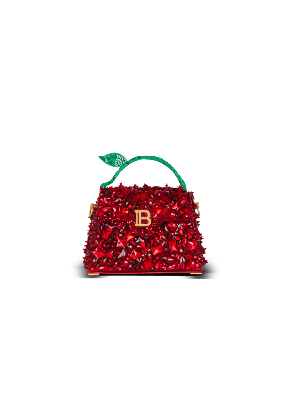 balmain paris Sac B-Buzz Dynasty Small en satin brodé Fraise rouge - Femme
