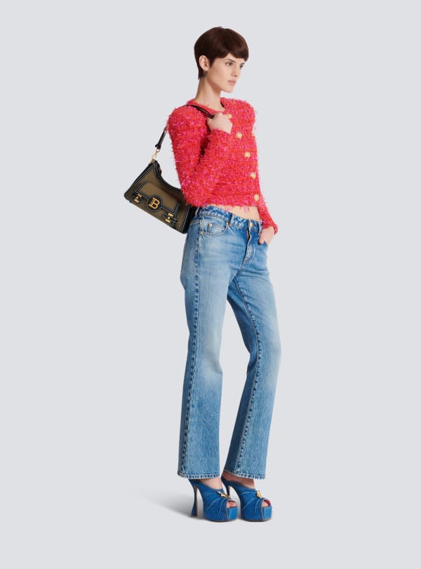 Balmain Paris Sac B-Buzz Hobo En Cuir Et Toile Kaki - Femme