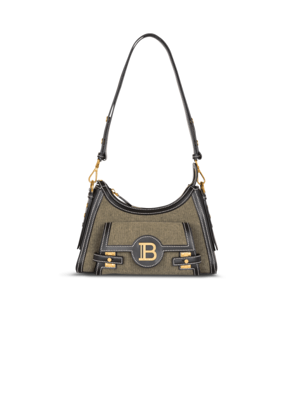 balmain paris Sac B-Buzz Hobo en cuir et toile kaki - Femme
