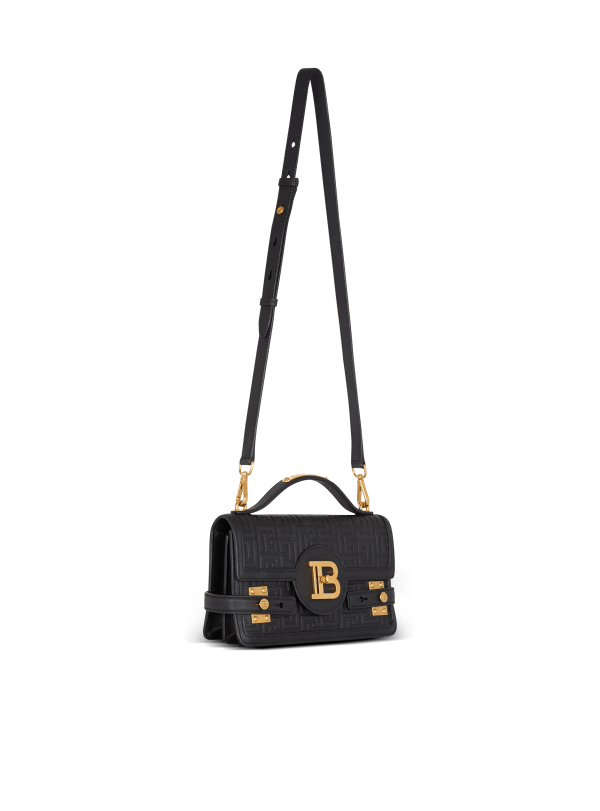 Balmain Paris Sac B-Buzz Shoulder 24 En Cuir Grainé Monogramme Noir - Femme