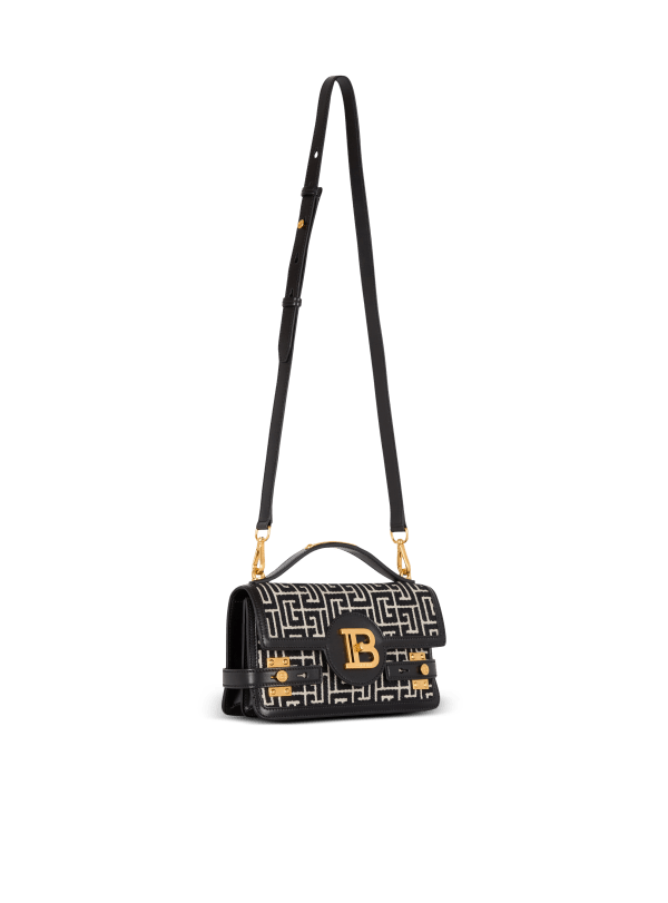 Balmain Paris Sac B-Buzz Shoulder 24 En Toile Jacquard à Monogramme PB Et Cuir De Veau Noir - Femme