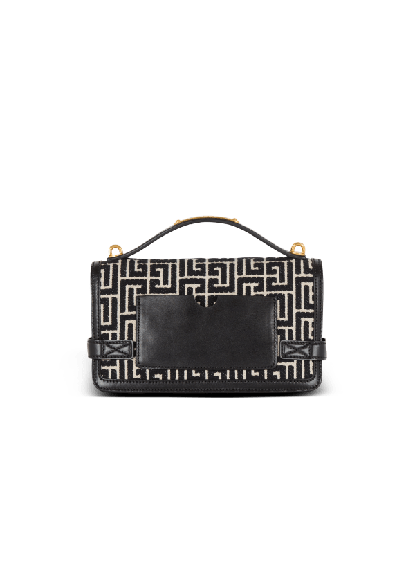 Balmain Paris Sac B-Buzz Shoulder 24 En Toile Jacquard à Monogramme PB Et Cuir De Veau Noir - Femme
