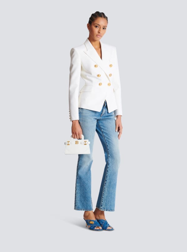 Balmain Paris Sac B-Buzz Small Top Handle En Cuir Grainé Blanc - Femme