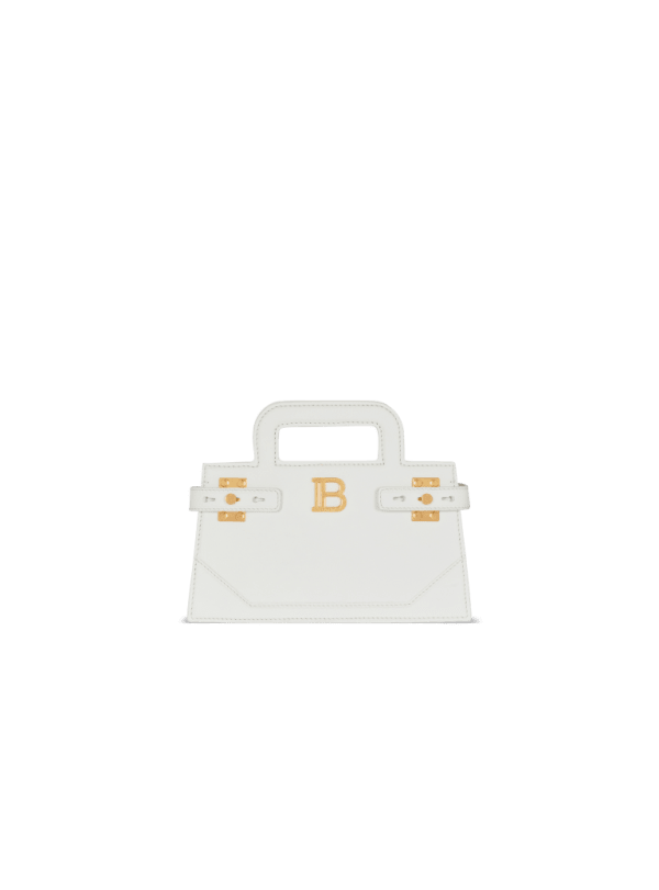 balmain paris Sac B-Buzz Small Top Handle en cuir grainé blanc - Femme