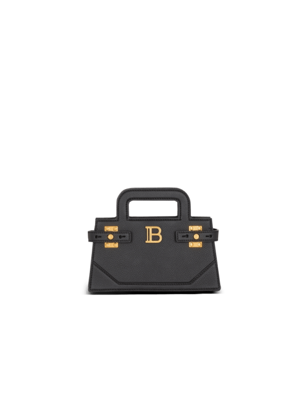 balmain paris Sac B-Buzz Small Top Handle en cuir grainé noir - Femme