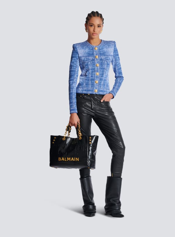 Balmain Paris Sac Cabas 1945 Soft En Cuir De Veau Craquelé Noir - Femme