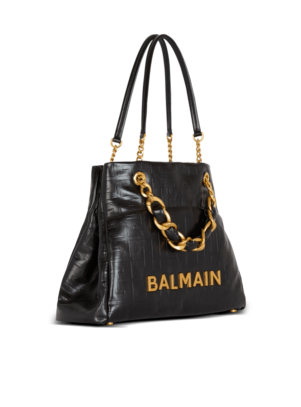 Balmain Paris Sac Cabas 1945 Soft En Cuir De Veau Craquelé Noir - Femme