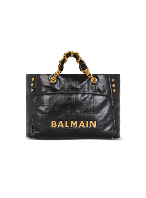 balmain paris Sac Cabas 1945 Soft en cuir de veau craquelé noir - Femme