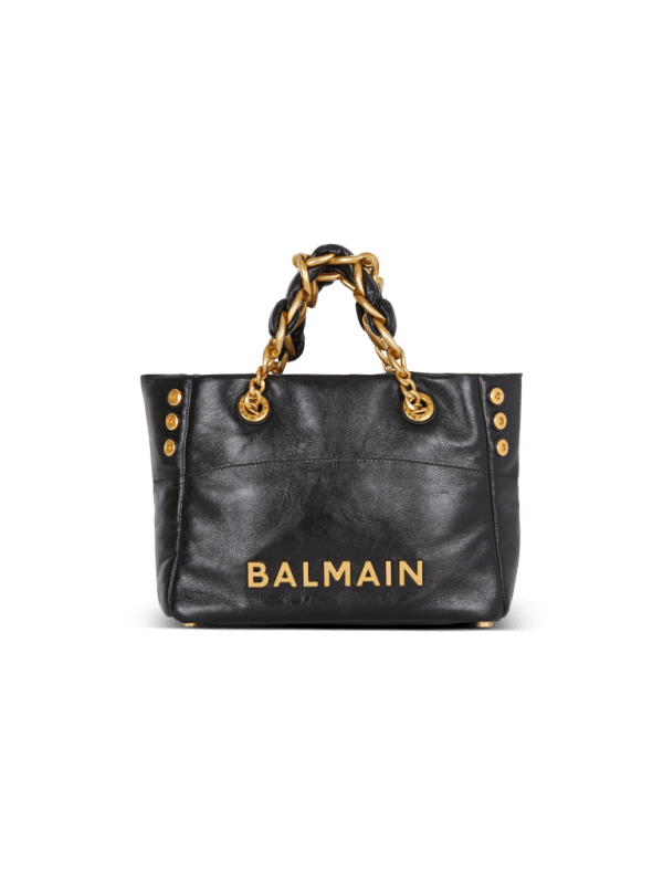 balmain paris Sac Cabas 1945 Soft en cuir froissé noir - Femme