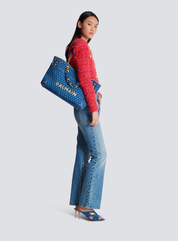 Balmain Paris Sac Cabas 1945 Soft En Denim Matelassé à Motif Diamond Bleu - Femme