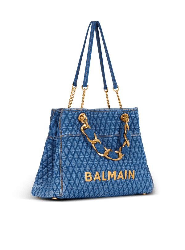 Balmain Paris Sac Cabas 1945 Soft En Denim Matelassé à Motif Diamond Bleu - Femme