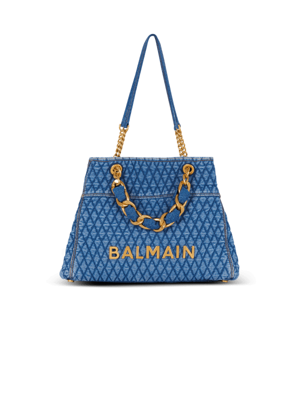Balmain Paris Sac Cabas 1945 Soft En Denim Matelassé à Motif Diamond Bleu - Femme