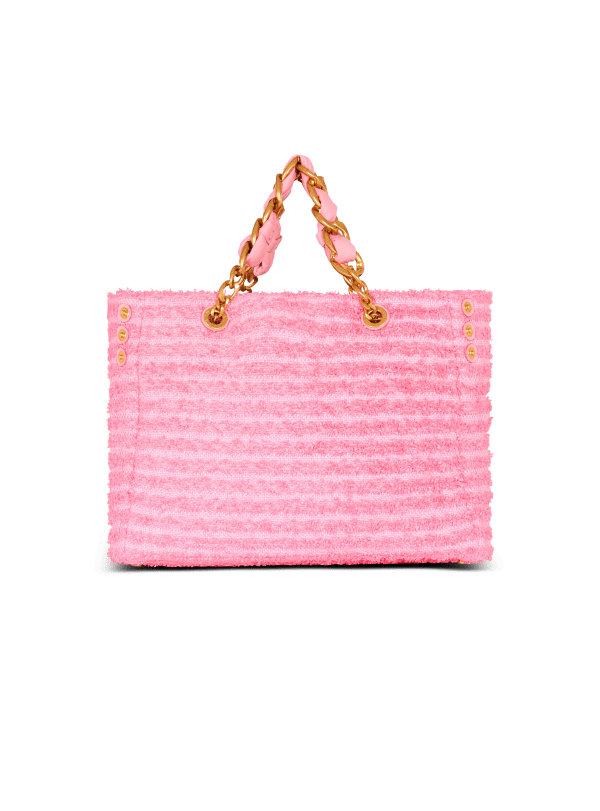 Balmain Paris Sac Cabas 1945 Soft En Raphia Effet Tweed Rose - Femme