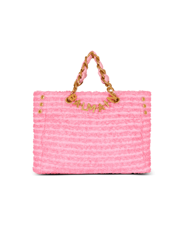 balmain paris Sac Cabas 1945 Soft en raphia effet tweed rose - Femme