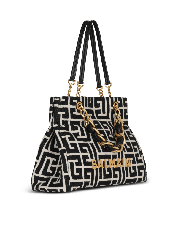 Balmain Paris Sac Cabas 1945 Soft En Toile Jacquard à Monogramme Noir - Femme