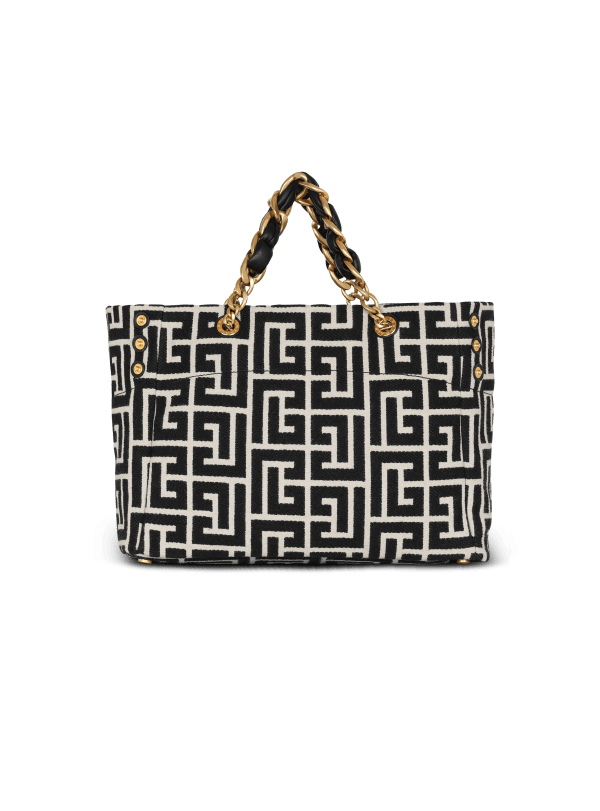 Balmain Paris Sac Cabas 1945 Soft En Toile Jacquard à Monogramme Noir - Femme