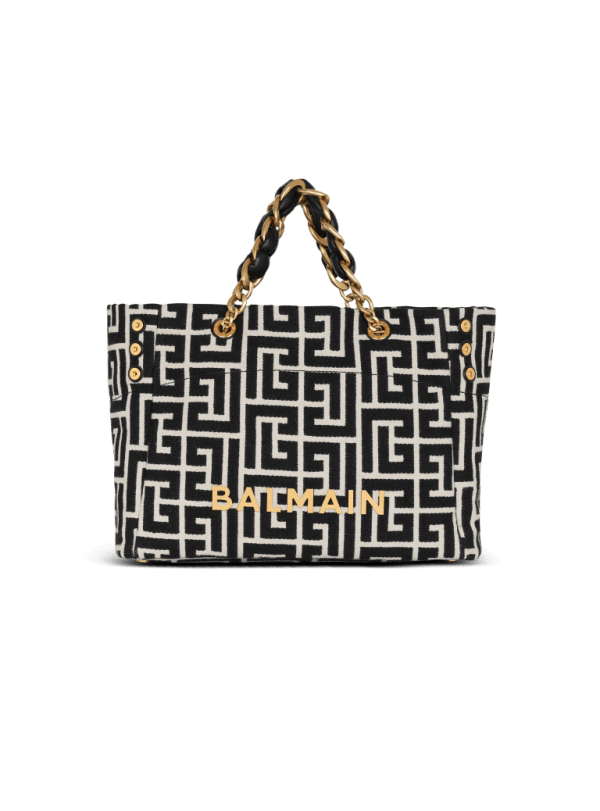 balmain paris Sac Cabas 1945 Soft en toile jacquard à monogramme noir - Femme
