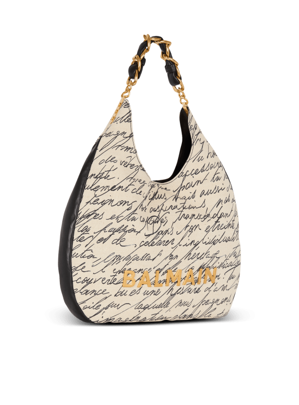 Balmain Paris Sac Cabas 1945 Soft Hobo Large En Toile Imprimée Beige - Femme