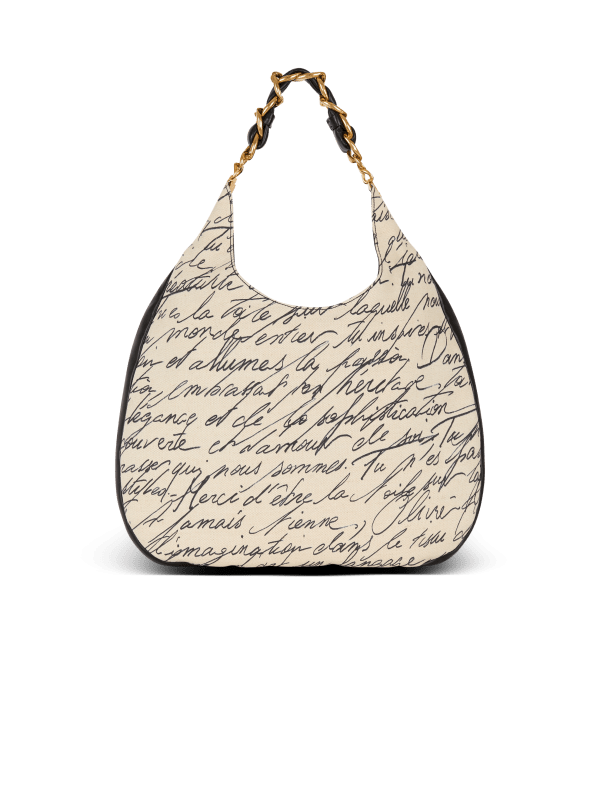 Balmain Paris Sac Cabas 1945 Soft Hobo Large En Toile Imprimée Beige - Femme