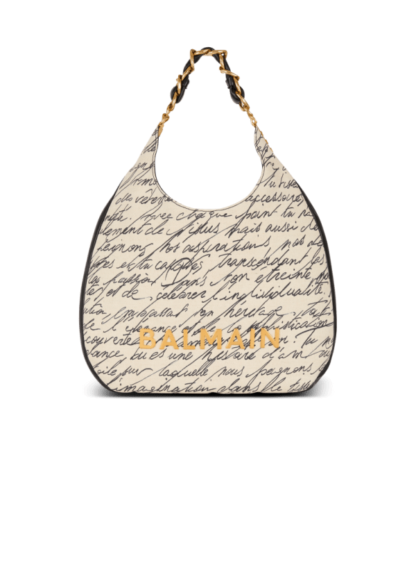 balmain paris Sac Cabas 1945 Soft Hobo Large en toile imprimée beige - Femme