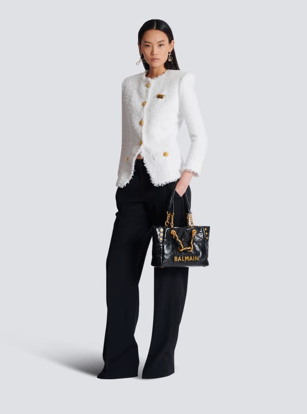 Balmain Paris Sac Cabas 1945 Soft Small En Cuir De Veau Craquelé Noir - Femme