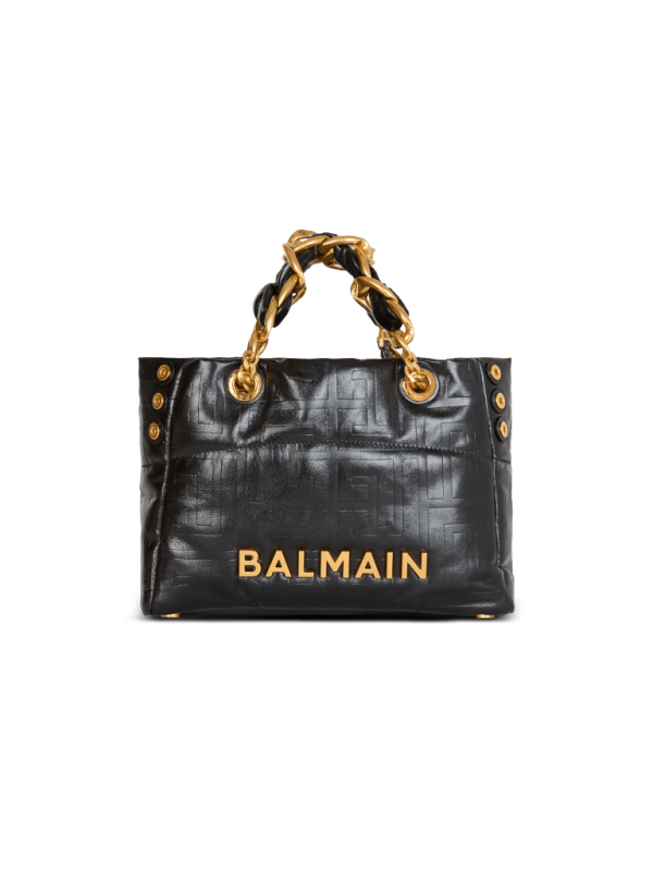 balmain paris Sac Cabas 1945 Soft Small en cuir de veau craquelé noir - Femme