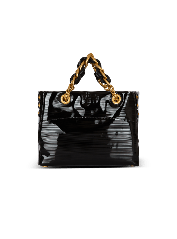 Balmain Paris Sac Cabas 1945 Soft Small En Cuir Verni Strié Noir - Femme