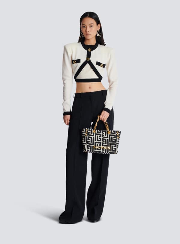 Balmain Paris Sac Cabas 1945 Soft Small En Jacquard à Monogramme Noir - Femme