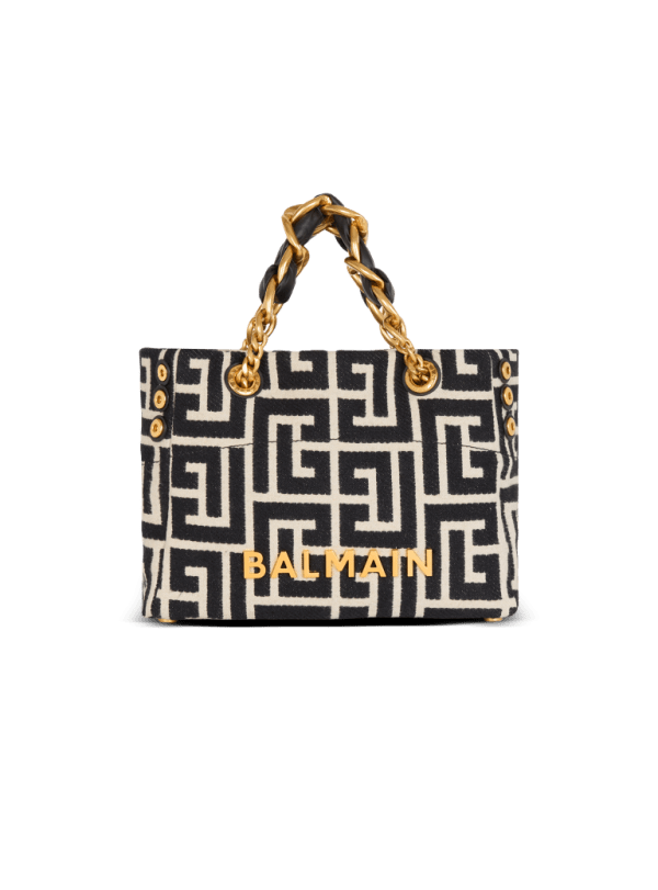 balmain paris Sac Cabas 1945 Soft Small en jacquard à monogramme noir - Femme