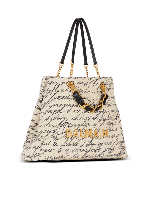 Balmain Paris Sac Cabas 1945 Soft XXL En Toile Imprimée Beige - Femme