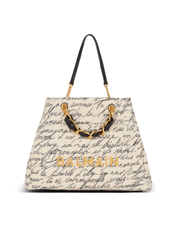 Balmain Paris Sac Cabas 1945 Soft XXL En Toile Imprimée Beige - Femme