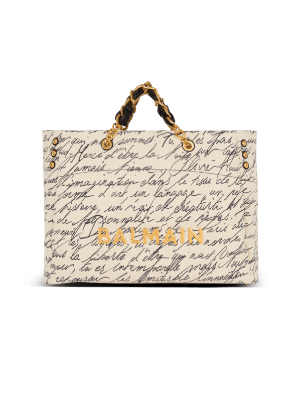 balmain paris Sac Cabas 1945 Soft XXL en toile imprimée beige - Femme